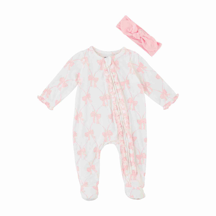 Pink Bow Baby Sleeper & Headband Set