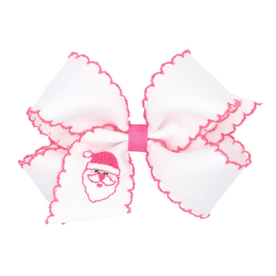 Santa Embroidered Pink Moonstitch Bow