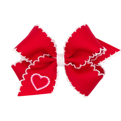 Embroidered Heart Moonstitch Bow Red