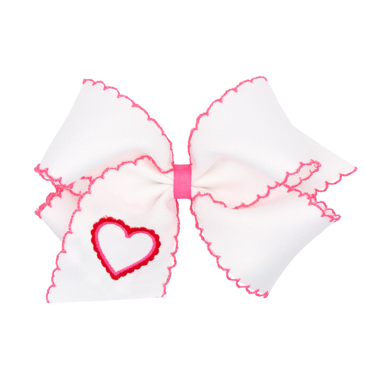 Embroidered Heart Moonstitch Bow White