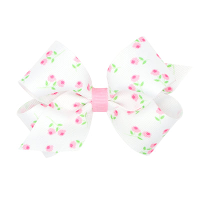 Pink Floral White Grosgrain Bow