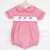 Santa Face Smocked Collared Boy Bubble Red Gingham