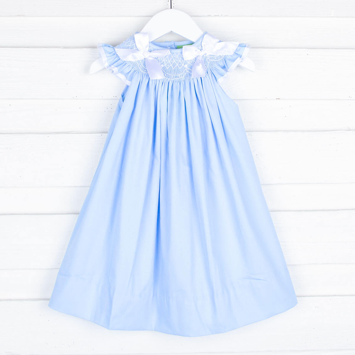 Smocked Light Blue Dress with Bows