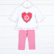 Red Stripe Floral Heart Milly Ruffle Legging Set