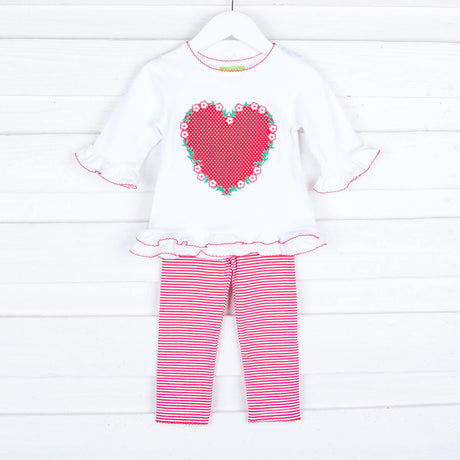 Red Stripe Floral Heart Milly Ruffle Legging Set