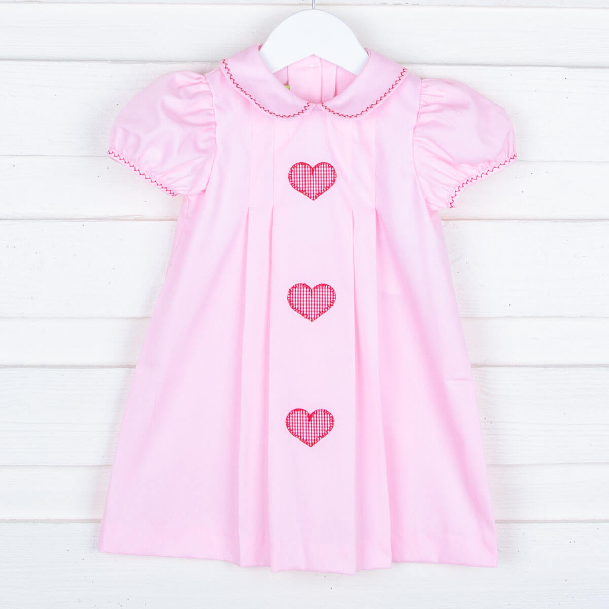 Pink Pleated Heart Applique Dress