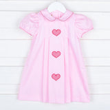 Pink Pique Pleated Heart Applique Dress