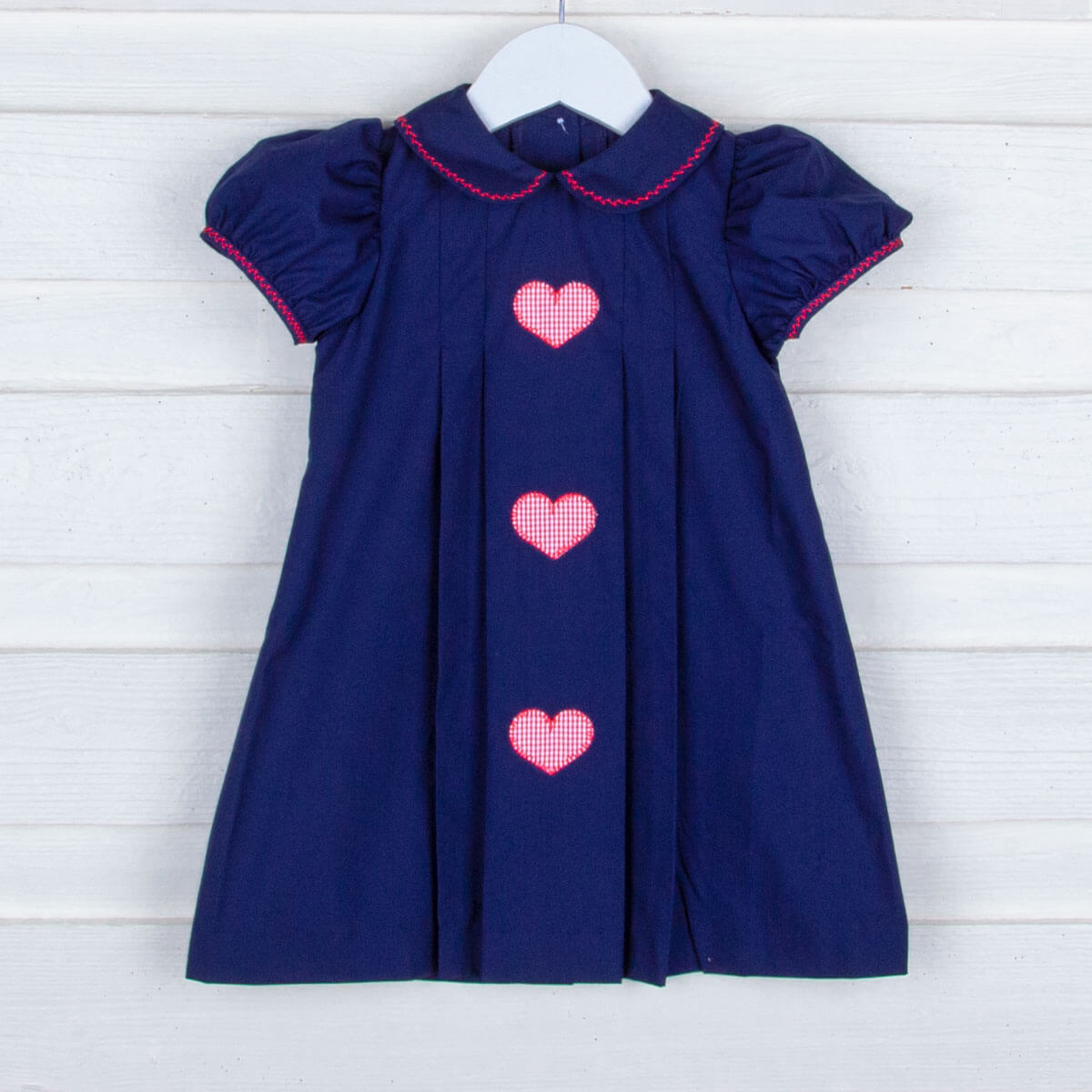 Navy Pleated Heart Applique Dress