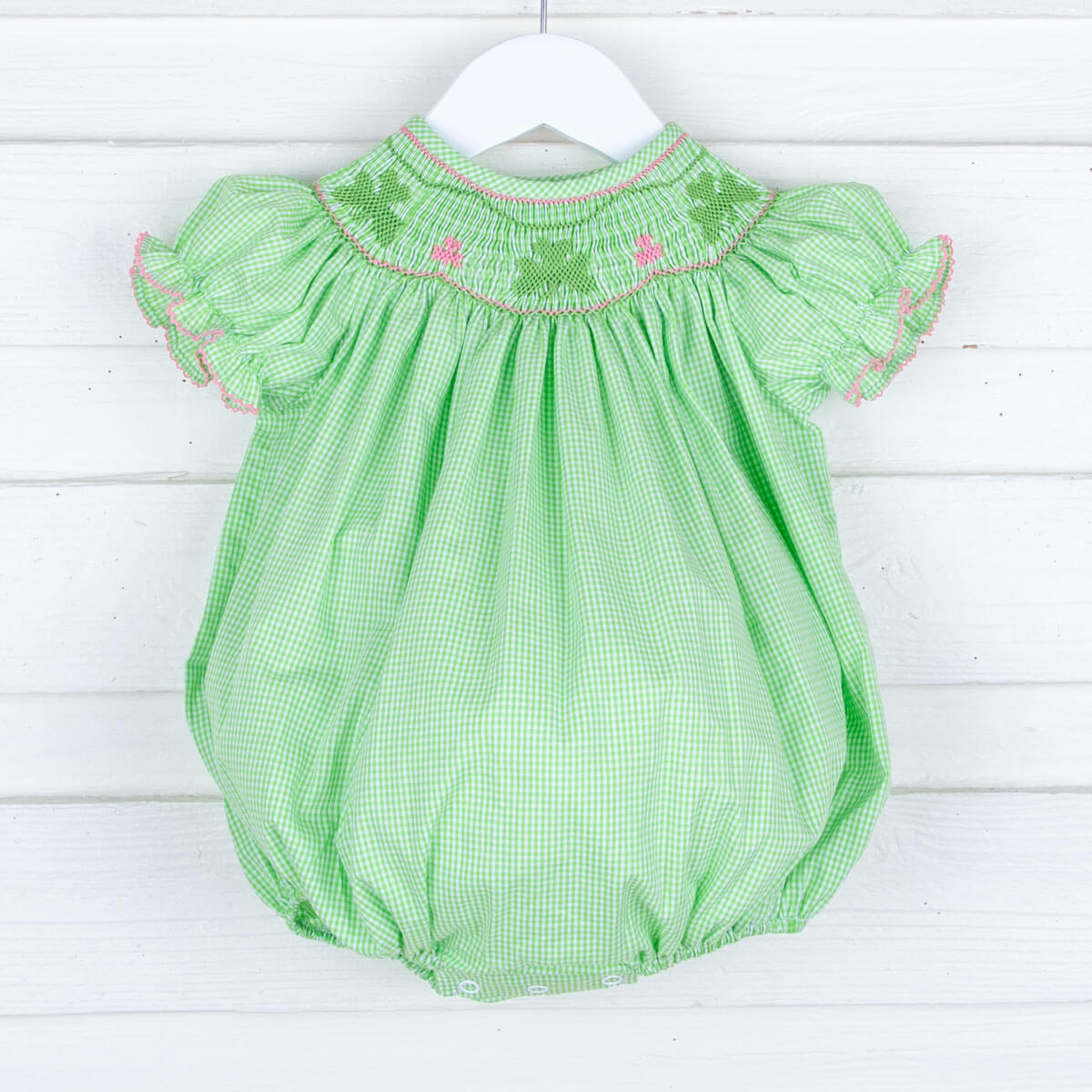 Clover Smocked Green Gingham Bubble