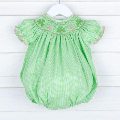 Clover Smocked Green Gingham Bubble