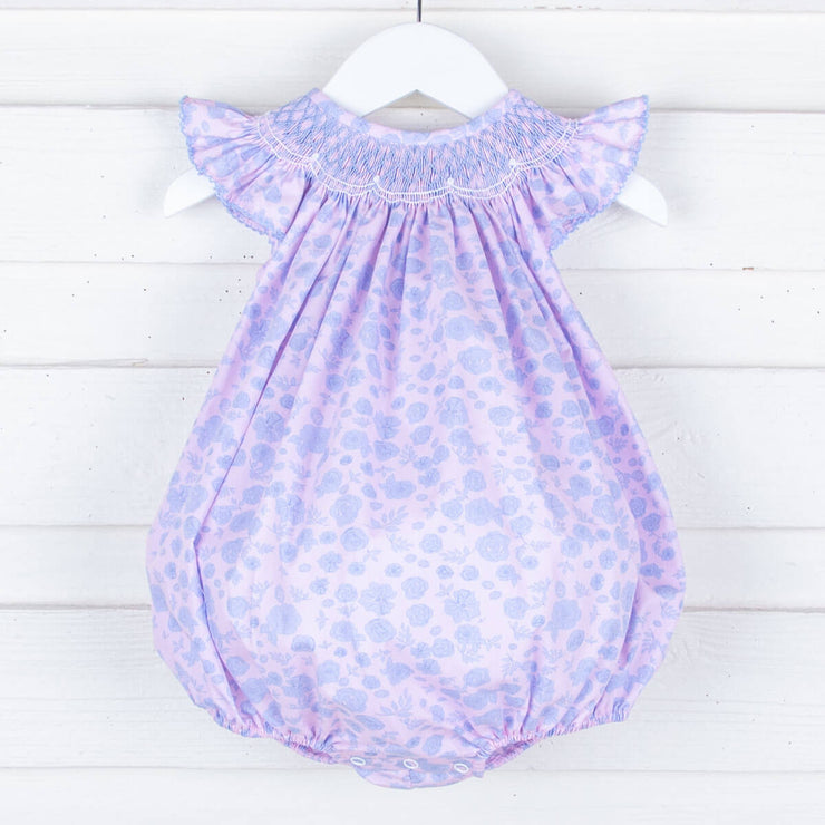 Geometric Smocked Blue Floral Bubble