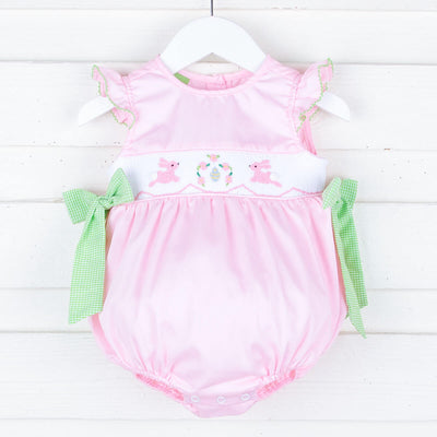Pink Bunny Smocked Beverly Bubble