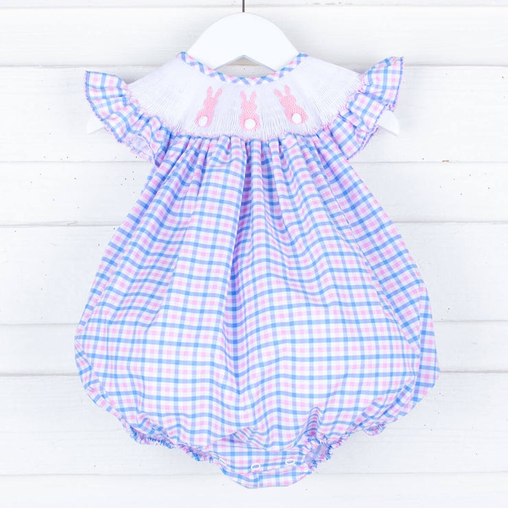 Bunny Bum Smocked Pink and Blue Bubble