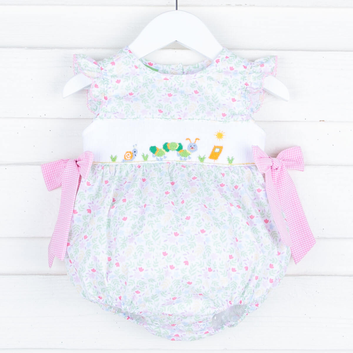 Spring Caterpillar Smocked Floral Beverly Bubble