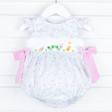 Spring Caterpillar Smocked Floral Beverly Bubble