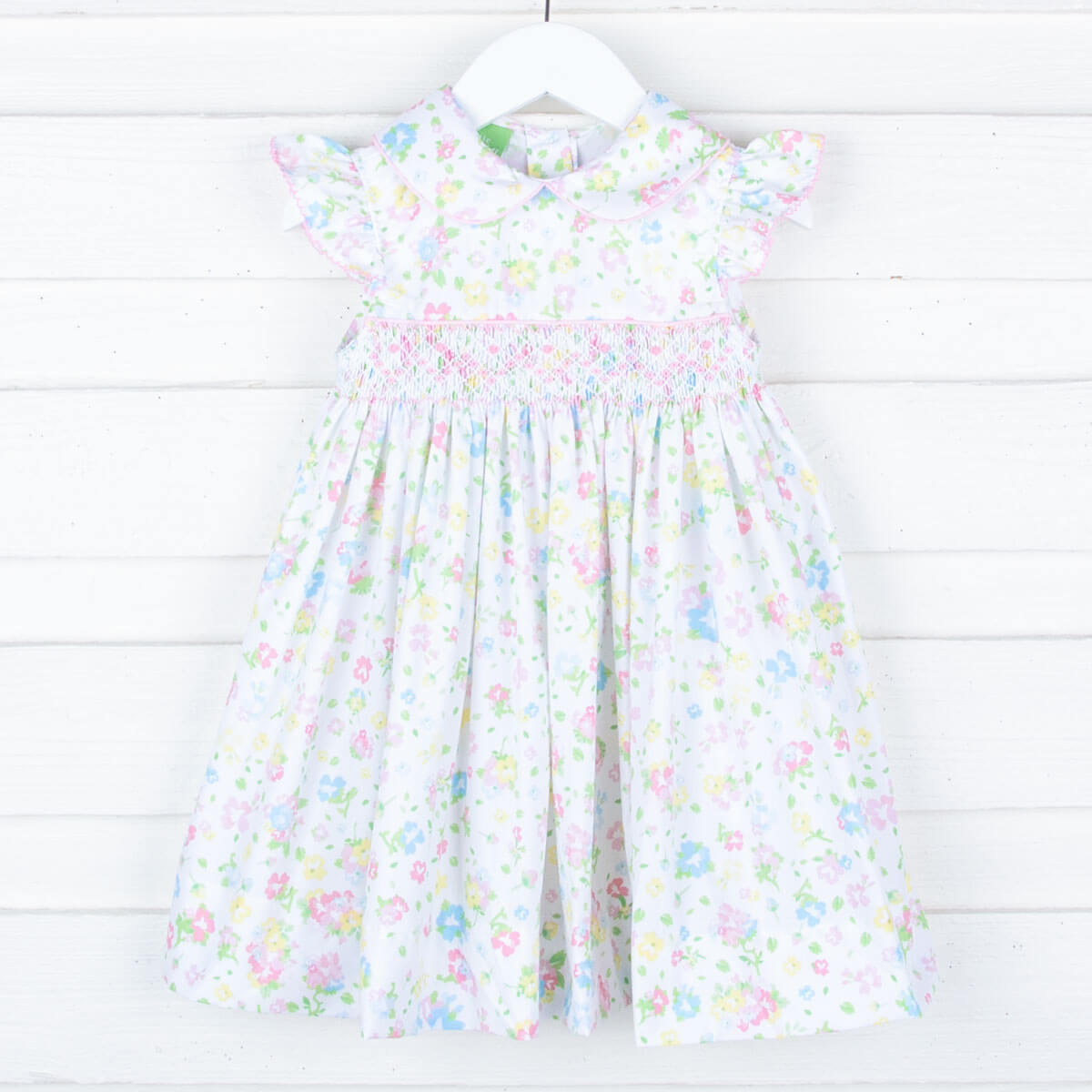 Geometric Smocked Floral Collared Dress