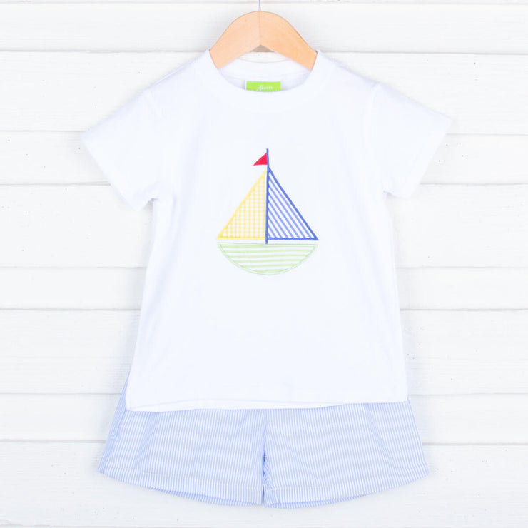 Sailboat Light Blue Stripe Short Set