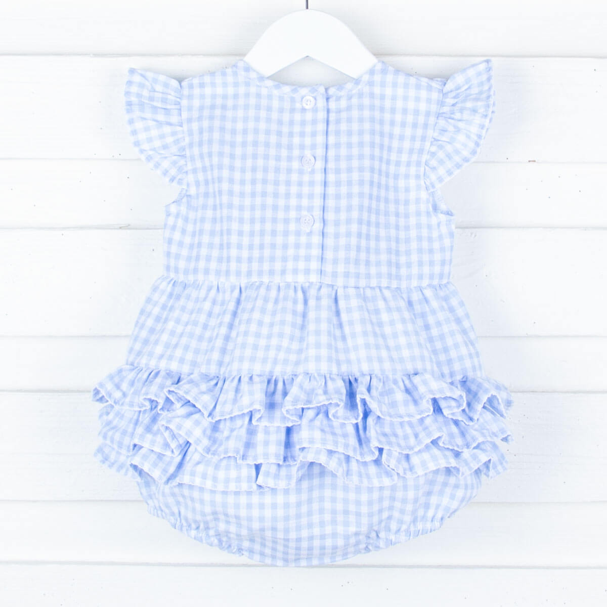 Pastel Blue Gingham Ruffle Kate Bubble