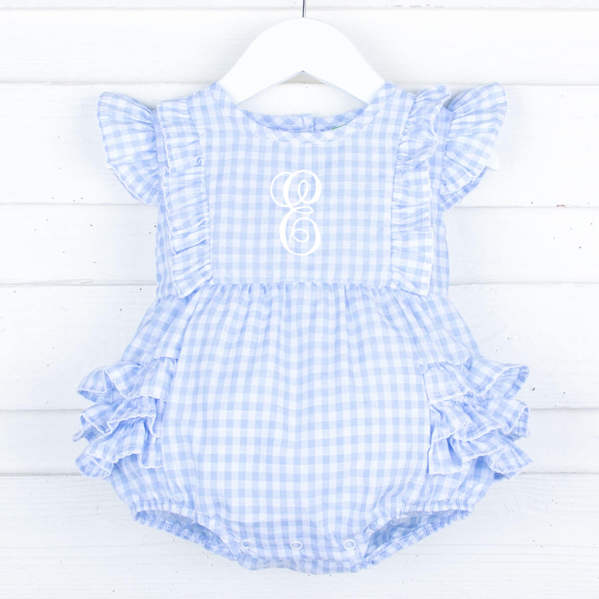 Pastel Blue Gingham Ruffle Kate Bubble