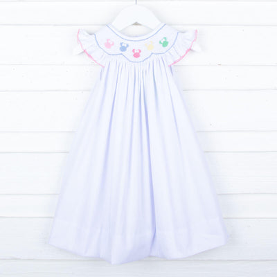 Pastel Mouse Ears Smocked White Pique Dress