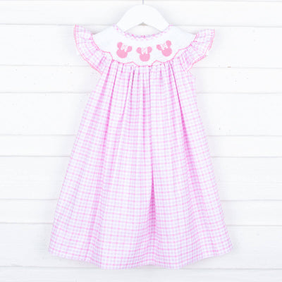 Mouse Ears Smocked Pink Plaid Dress