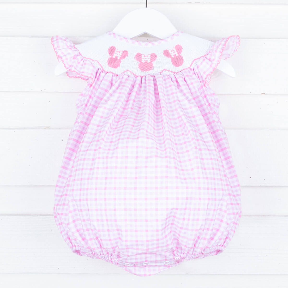 Mouse Ears Smocked Pink Plaid Bubble