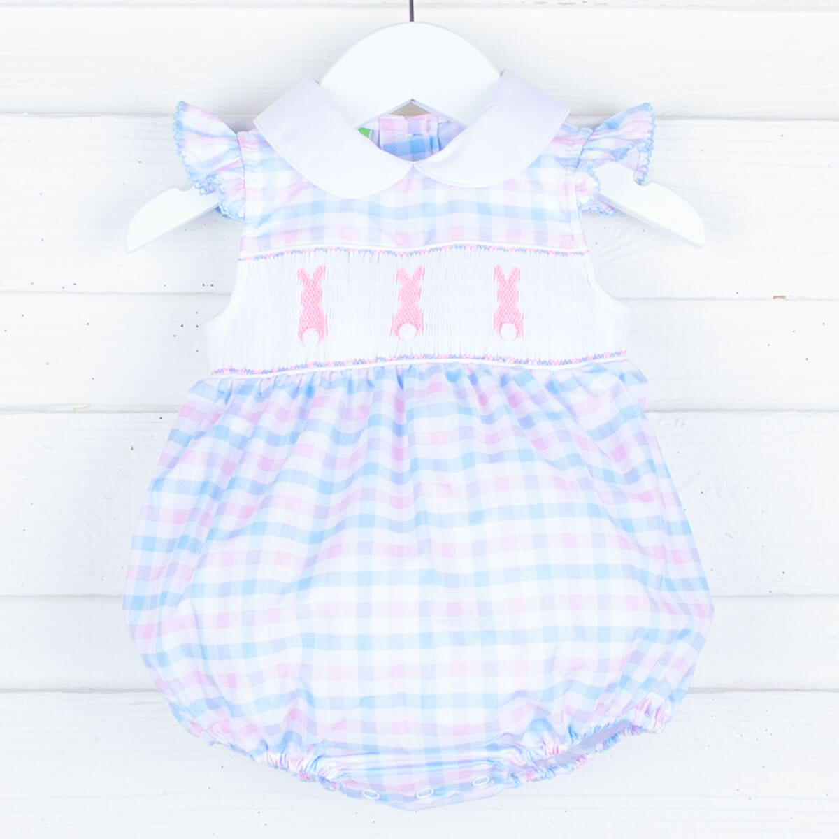 Bunny Bum Smocked Pink and Blue Collared Bubble