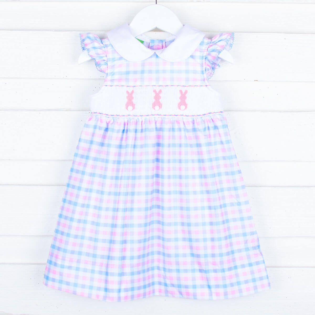Bunny Bum Smocked Pink and Blue Collared Dress