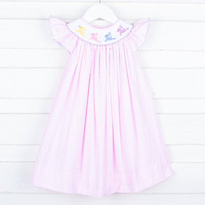 Bunny Hop Smocked Pink Windowpane Dress