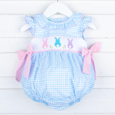Easter Bunny Smocked Turquoise Beverly Bubble
