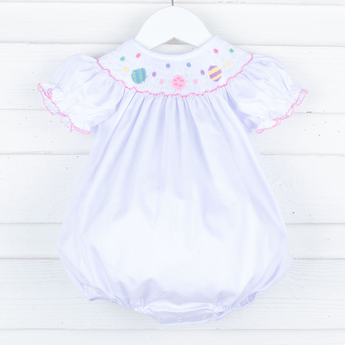 Easter Eggs Smocked White Bishop Bubble