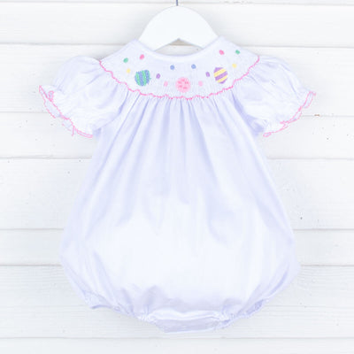 Easter Eggs Smocked White Bishop Bubble