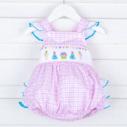 Birthday Smocked Pink Check Leah Bubble