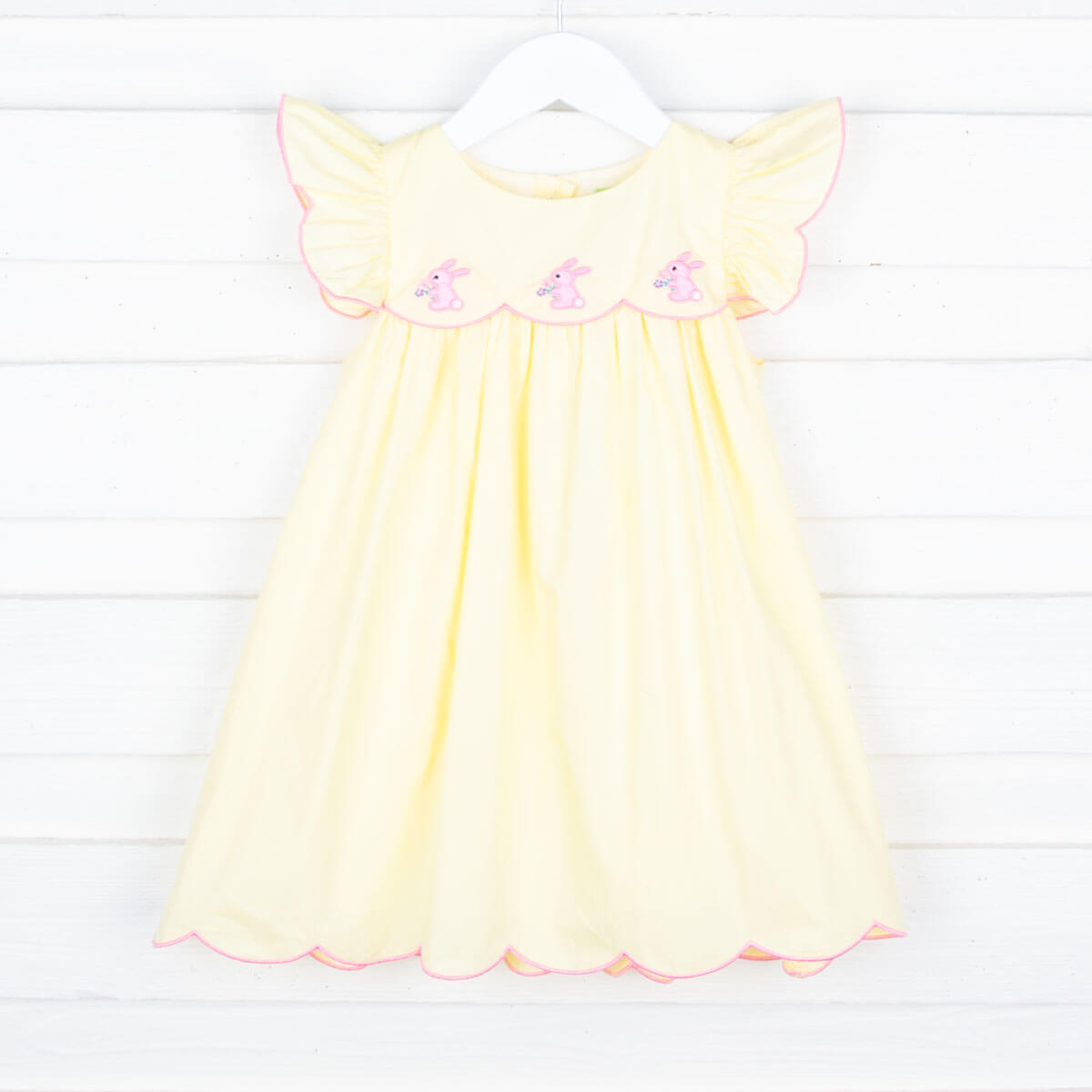 Pink Bunnies Yellow Scalloped Amelia Dress