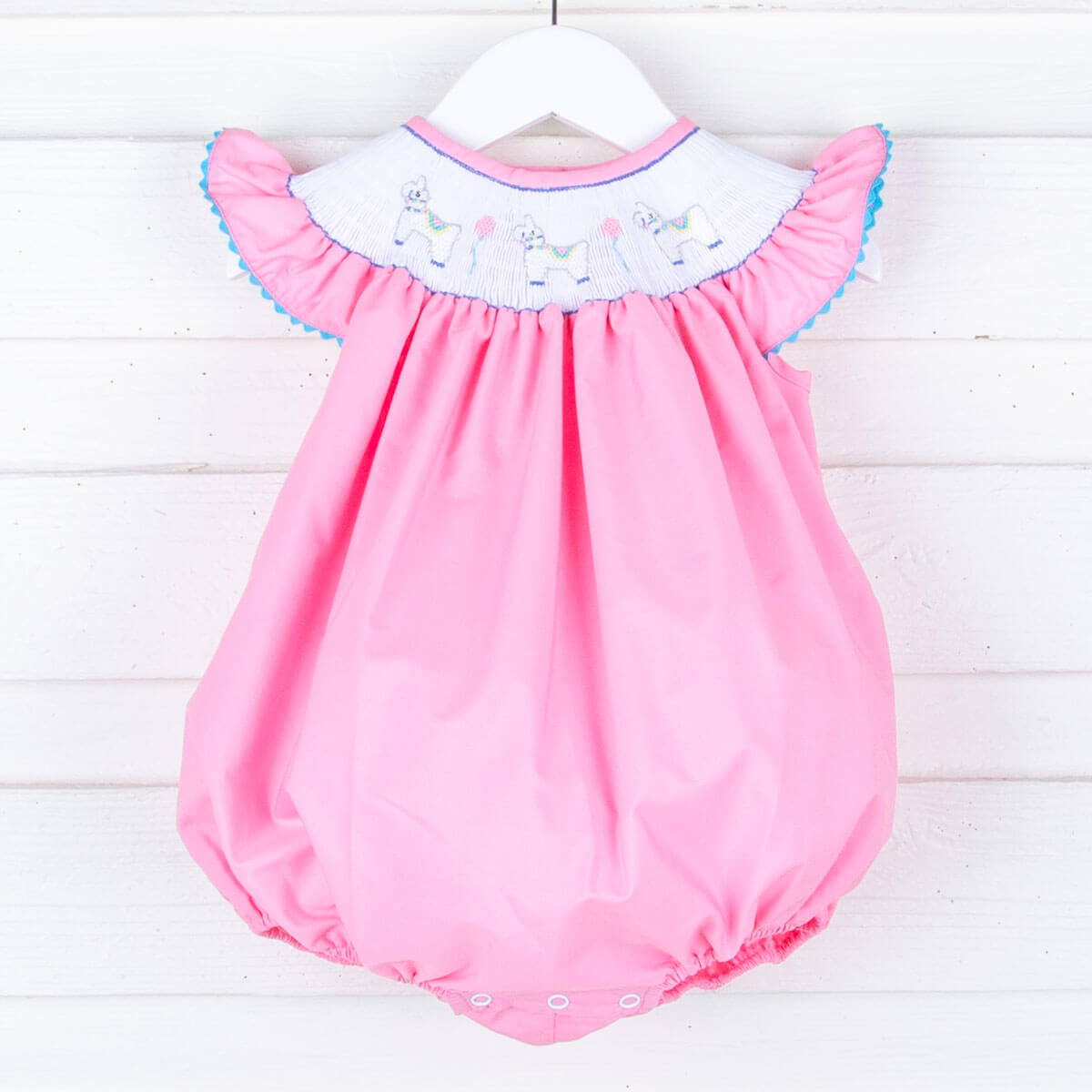 Llama Party Smocked Pink Bubble – Classic Whimsy