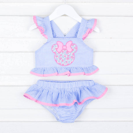 Mouse Ears Blue Gingham Two Piece Swimsuit