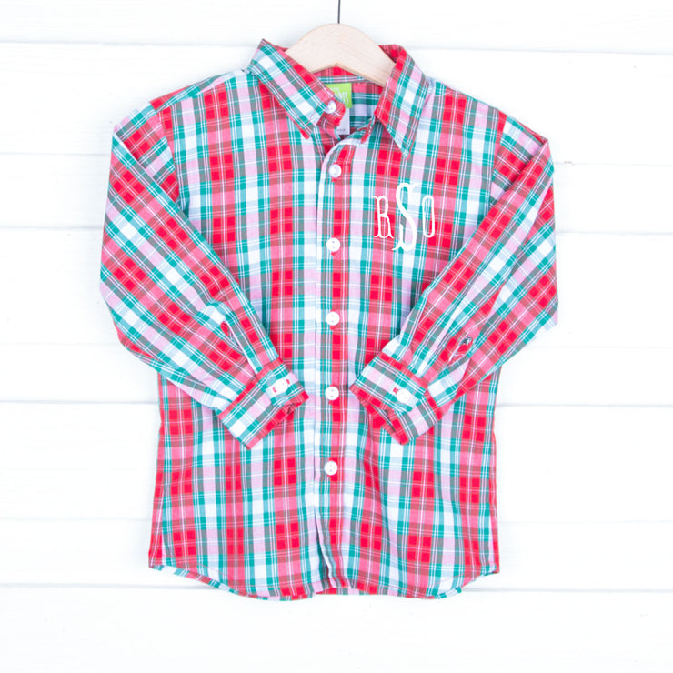 Red and Green Plaid Button Down Shirt