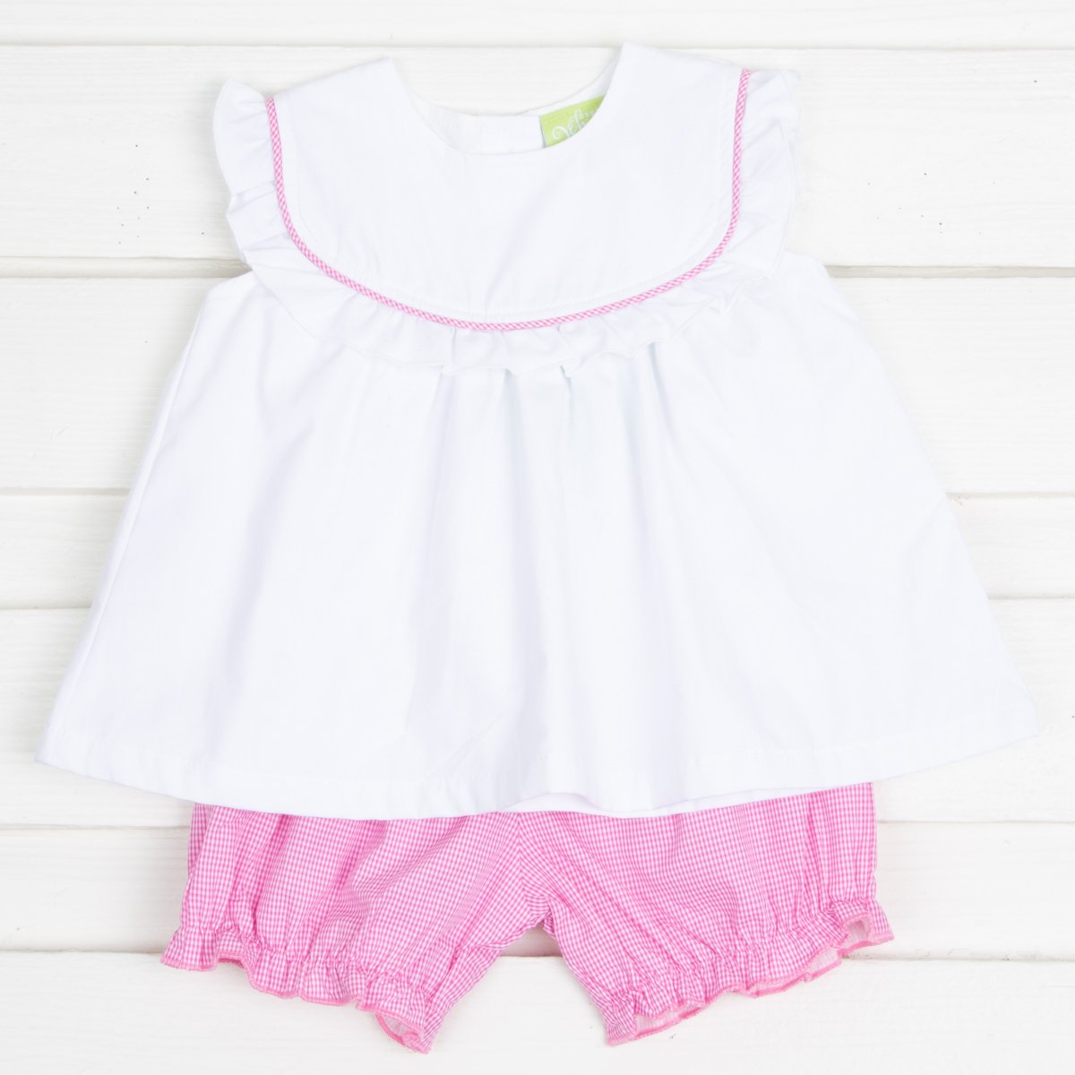 White and Pink Gingham Bloomer Set
