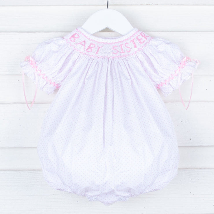 Baby Sister Smocked Pink Dotted Bubble