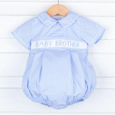 Baby Brother Smocked Light Blue Bubble