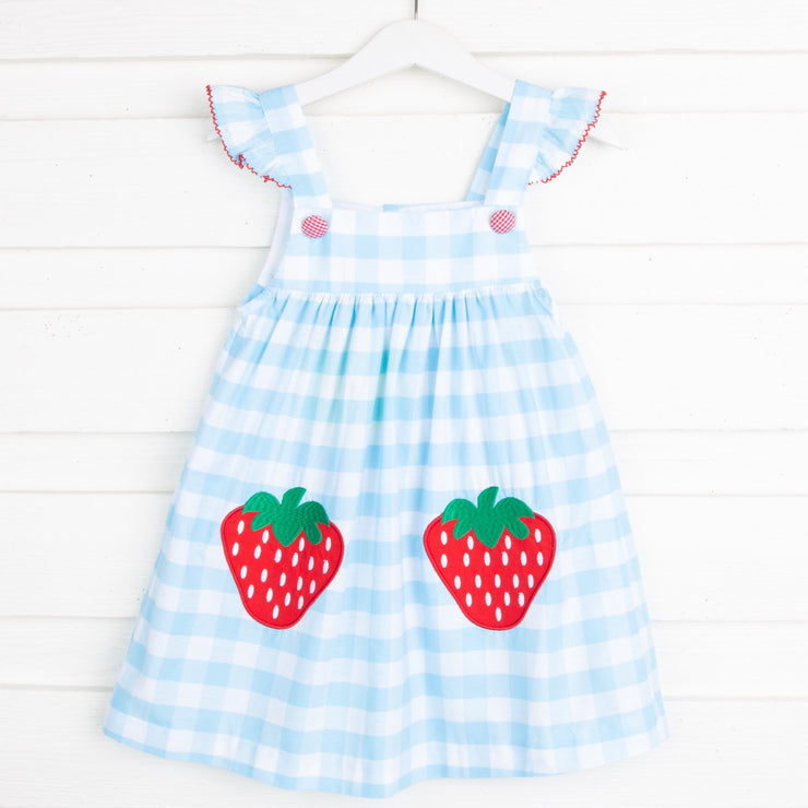 Strawberry Applique Jumper Turquoise Check