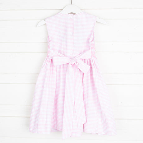 Geometric Smocked Pink Windowpane Dress