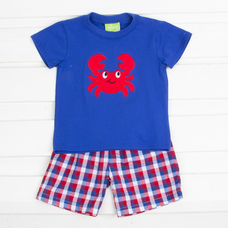 Red and Blue Plaid Crab Short Set