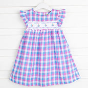 Pink and Blue Plaid Sailboat Embroidered Dress
