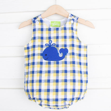 Yellow and Royal Plaid Whale Boy Bubble