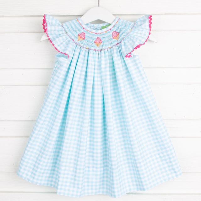 Ice Cream Smocked Dress Aqua Check Ice Cream Smocked Dress Aqua Check