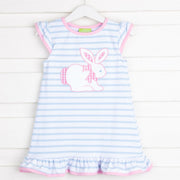 Light Blue Stripe Bunny Knit Ruffle Dress