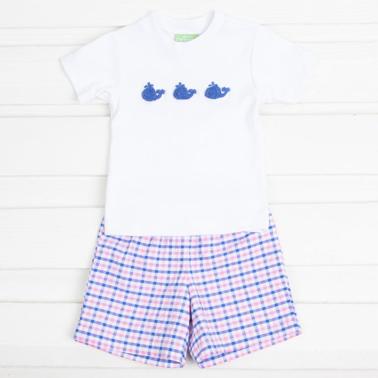 French Knot Whale Embroidered Boys Short Set