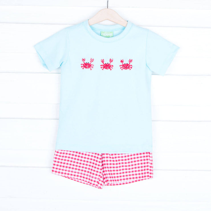Crab Embroidered Boy Short Set