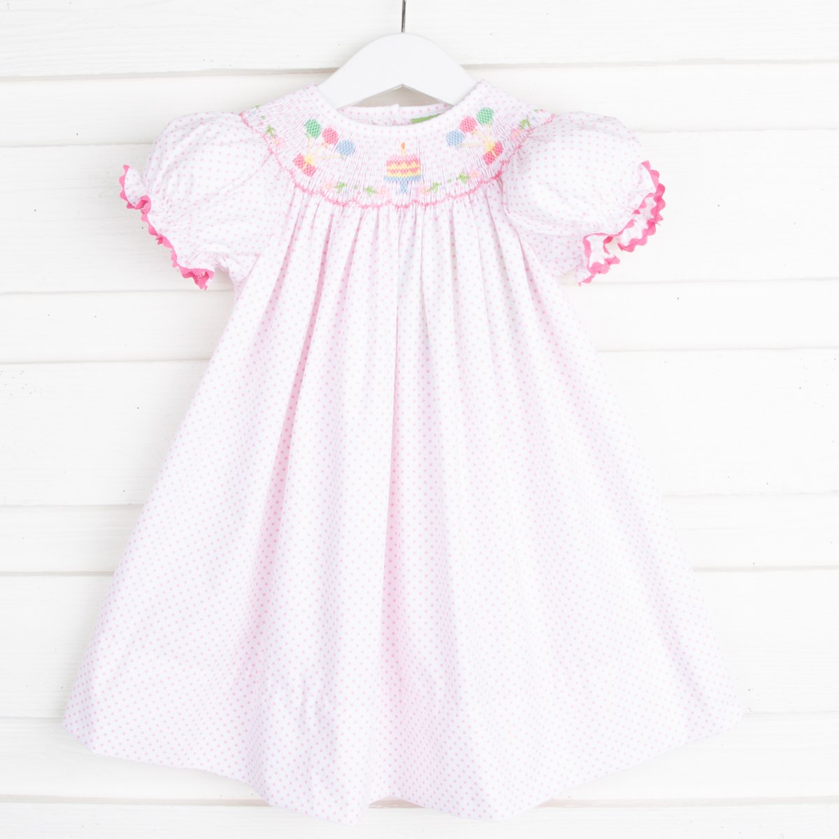 Birthday Party Smocked Pink Dotted Dress